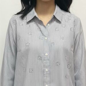 a new day Embroidered Striped Button-Down Shirt